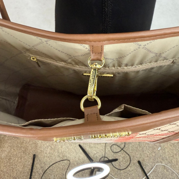 NWOT Steve Madden Plaid X Large Tote Bag Purse Travel Beach Cottagecore Cruise - Picture 5 of 9